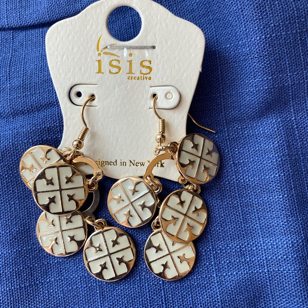 New Never Worn White and Gold Earrings